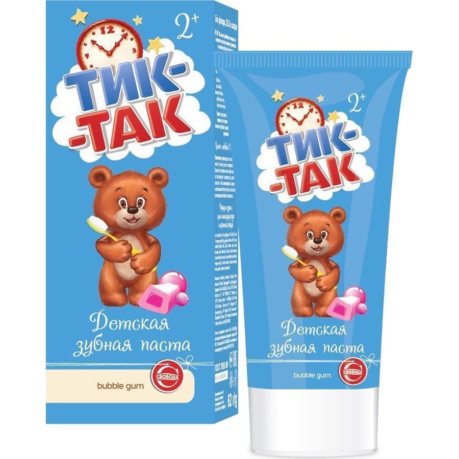 Тик-Так Детская зубная паста Bubble gum 2+, 62г 
Тик-Так Детская зубная паста Bubble gum 2+, 62г