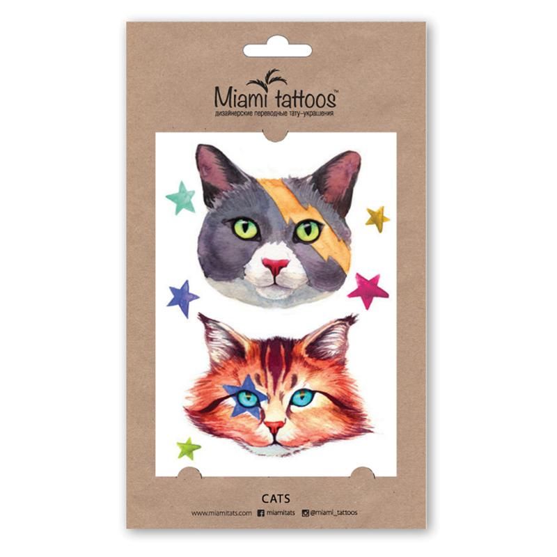 Miami tattoos акварельные переводные тату cats