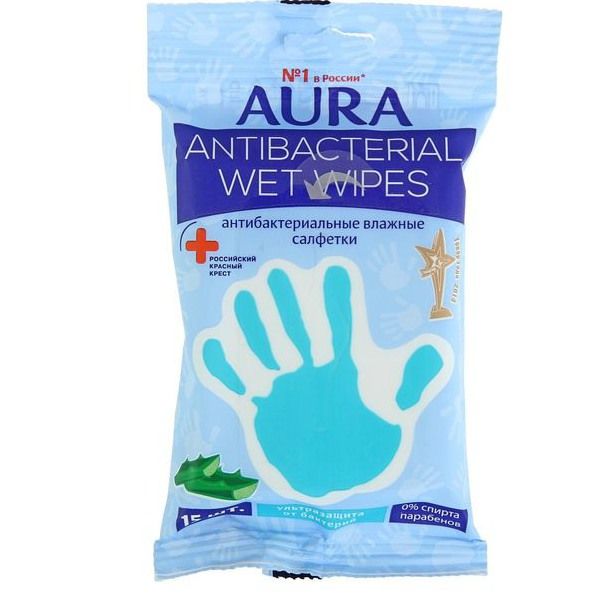 

Aura Antibacterial Derma Protect Салфетки влажные антибактериальные Алоэ N15