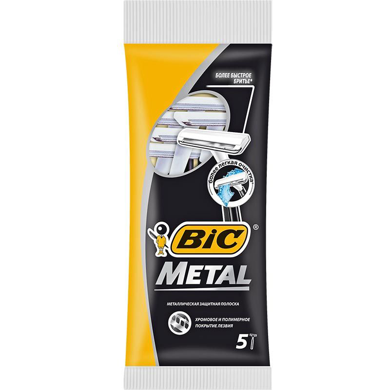 

Bic Бритвенный станок с 1 лезвием Metal с защитным металическим покрытием блистер 5 штук