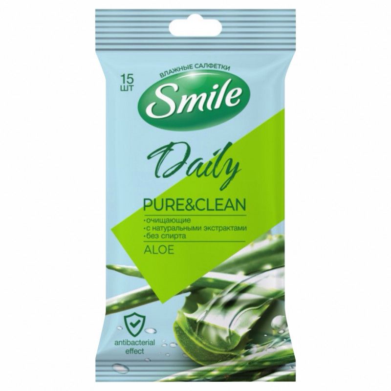 

SMILE DAILY ALOE Влажные салфетки Антибактериальные 15шт