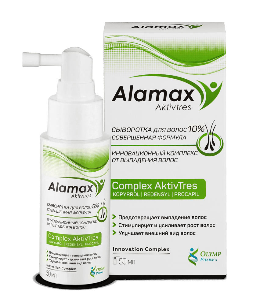 

Alamax сыворотка для волос 10% Совершенная формула от выпадения волос 50мл